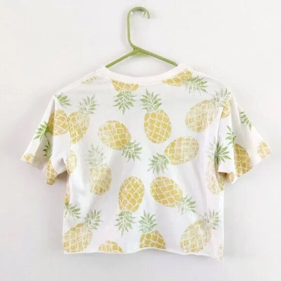 Ace Apparel Women's Yellow Pineapple Crop Top Tee Size S - Picture 2 of 9